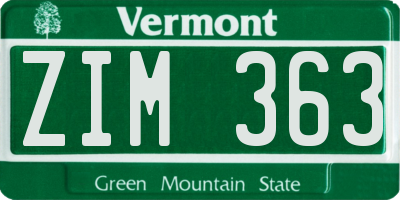 VT license plate ZIM363