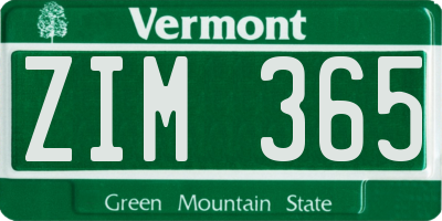 VT license plate ZIM365