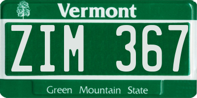 VT license plate ZIM367