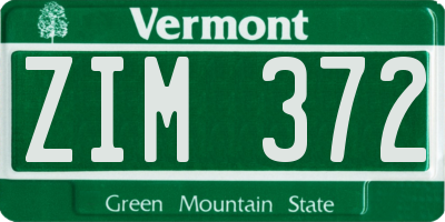 VT license plate ZIM372