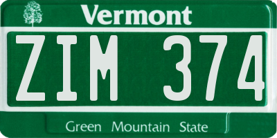VT license plate ZIM374