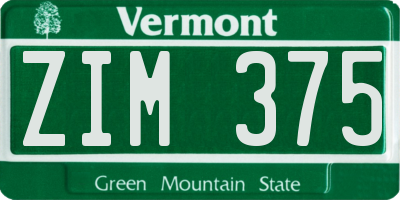 VT license plate ZIM375