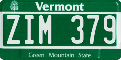 VT license plate ZIM379