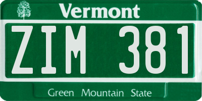 VT license plate ZIM381