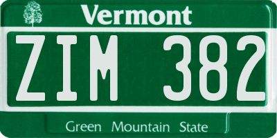 VT license plate ZIM382