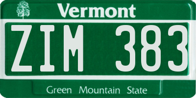 VT license plate ZIM383