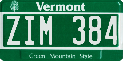VT license plate ZIM384