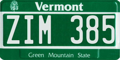 VT license plate ZIM385