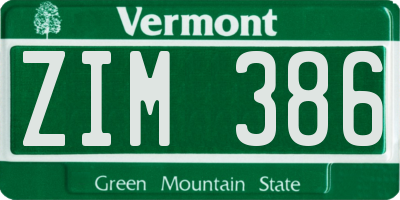 VT license plate ZIM386