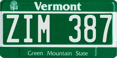VT license plate ZIM387
