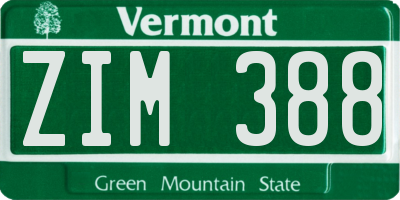 VT license plate ZIM388