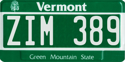 VT license plate ZIM389