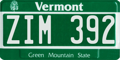 VT license plate ZIM392