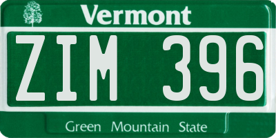 VT license plate ZIM396