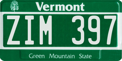 VT license plate ZIM397