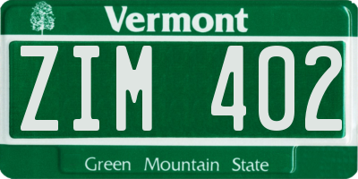 VT license plate ZIM402