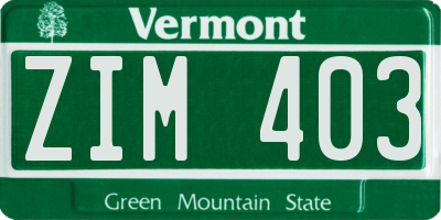 VT license plate ZIM403