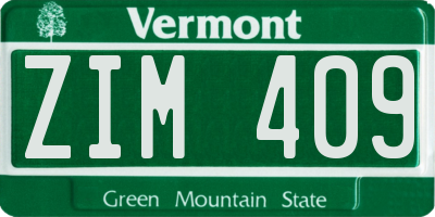 VT license plate ZIM409