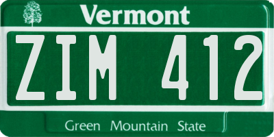 VT license plate ZIM412