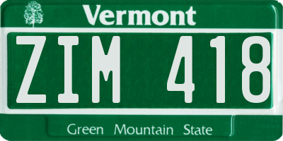 VT license plate ZIM418