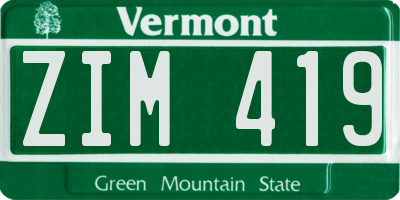 VT license plate ZIM419