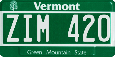 VT license plate ZIM420