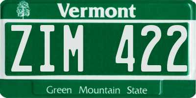 VT license plate ZIM422