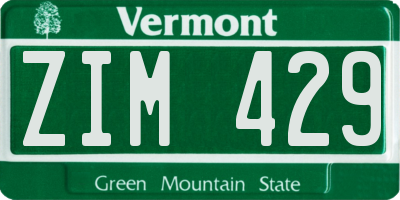 VT license plate ZIM429