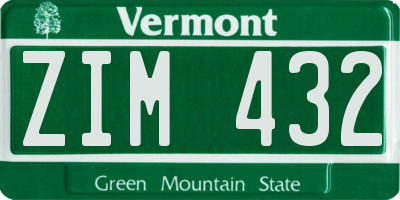 VT license plate ZIM432