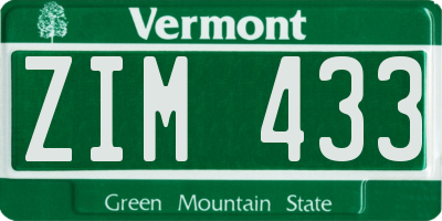 VT license plate ZIM433