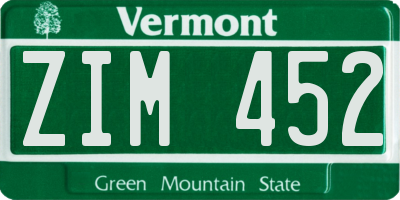 VT license plate ZIM452