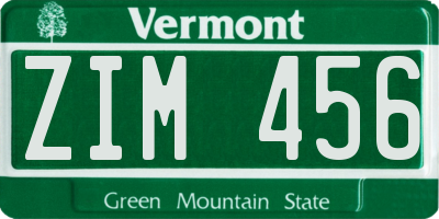 VT license plate ZIM456