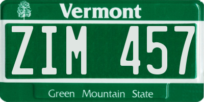VT license plate ZIM457