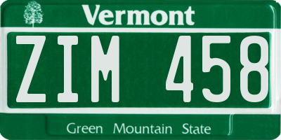 VT license plate ZIM458