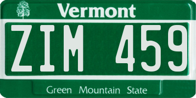 VT license plate ZIM459