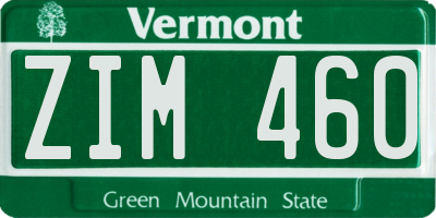 VT license plate ZIM460