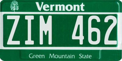 VT license plate ZIM462