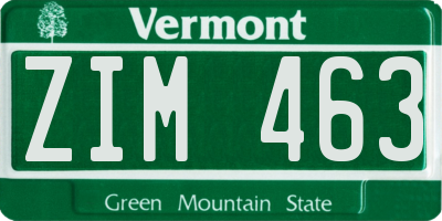 VT license plate ZIM463
