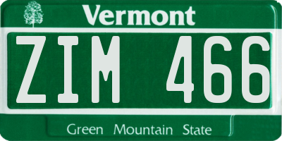 VT license plate ZIM466