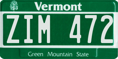 VT license plate ZIM472