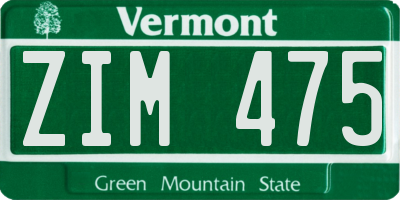 VT license plate ZIM475