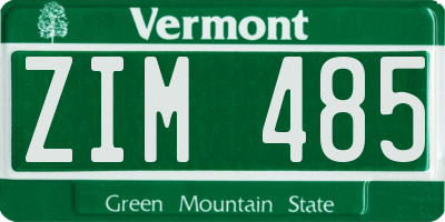 VT license plate ZIM485