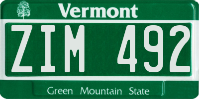 VT license plate ZIM492
