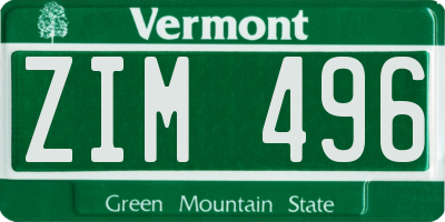 VT license plate ZIM496