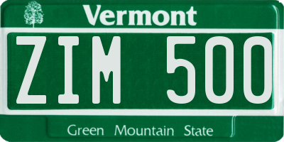 VT license plate ZIM500