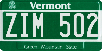 VT license plate ZIM502