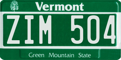 VT license plate ZIM504