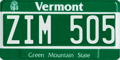 VT license plate ZIM505