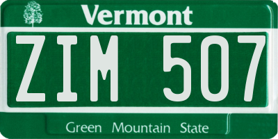 VT license plate ZIM507