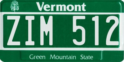 VT license plate ZIM512